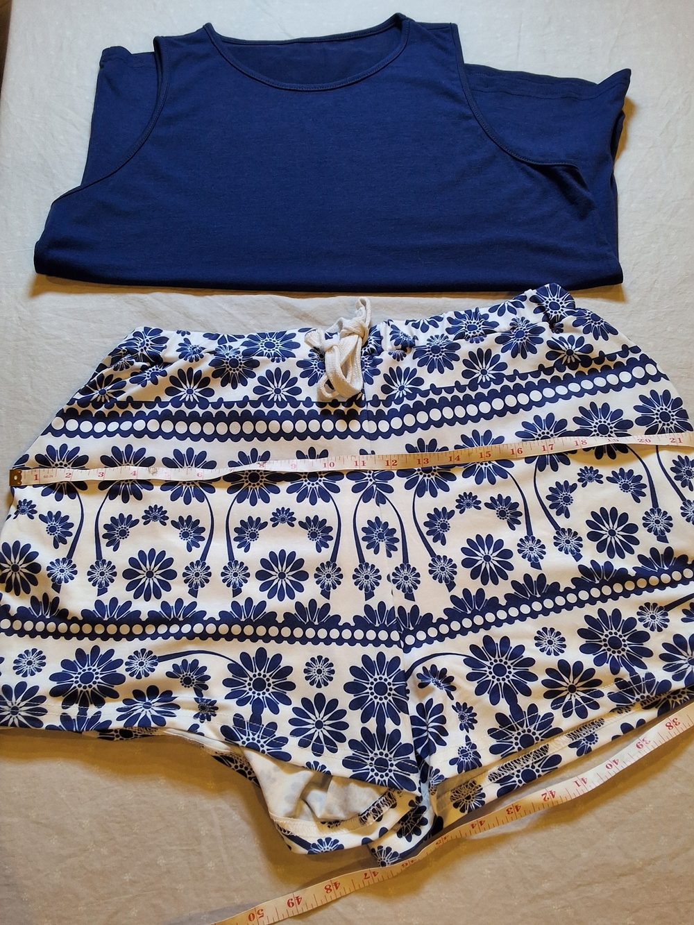 Navy Tank Top & Navy Floral Drawstring Shorts Set